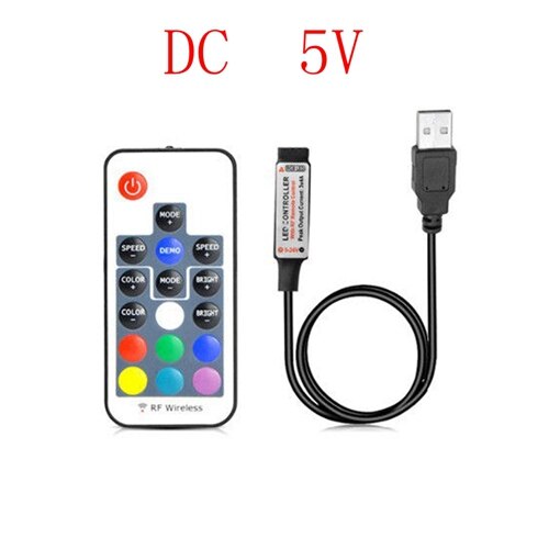 Usb  dc 5v-24v led controller 17 key rf trådlös fjärrkontroll dimmer/inline led controller för 5050 3528 rgb led strip lampor: Svart