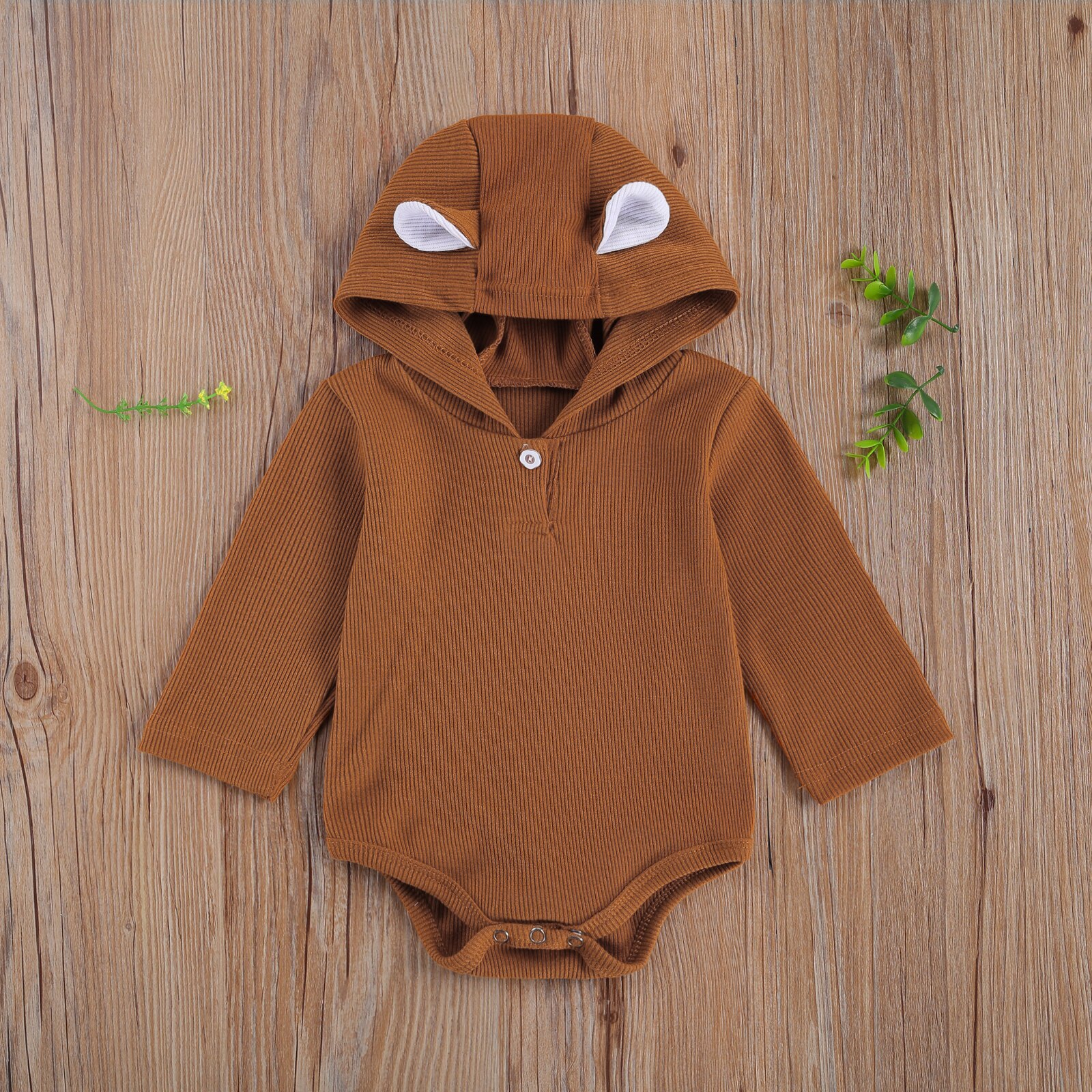 Focusnm bebê recém-nascido meninas meninos bodysuits urso sólido orelha com capuz botão de manga longa adorável macacões 0-18m