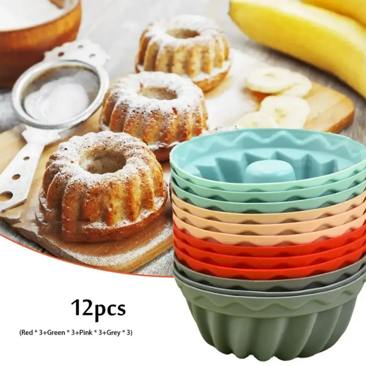sales】12 non-stick silicone mini cake pans - perfect for fluted tube cake making and baking - easy to clean