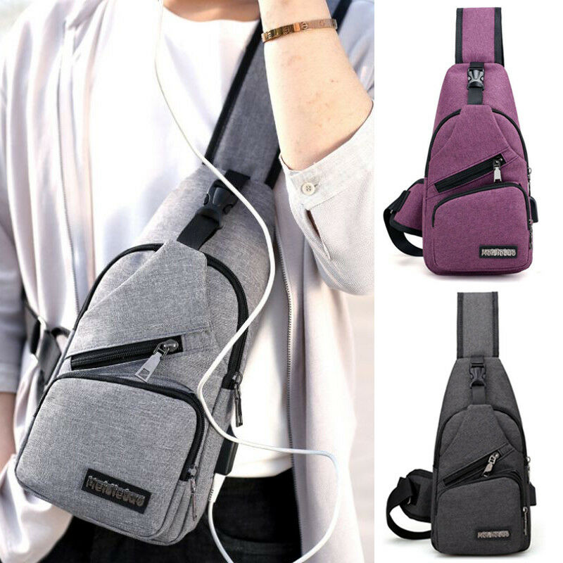 Mannen USB Charger Poort Anti-diefstal Borst Pakken Rugzak Rugzak Schouder Sling Borst Zak