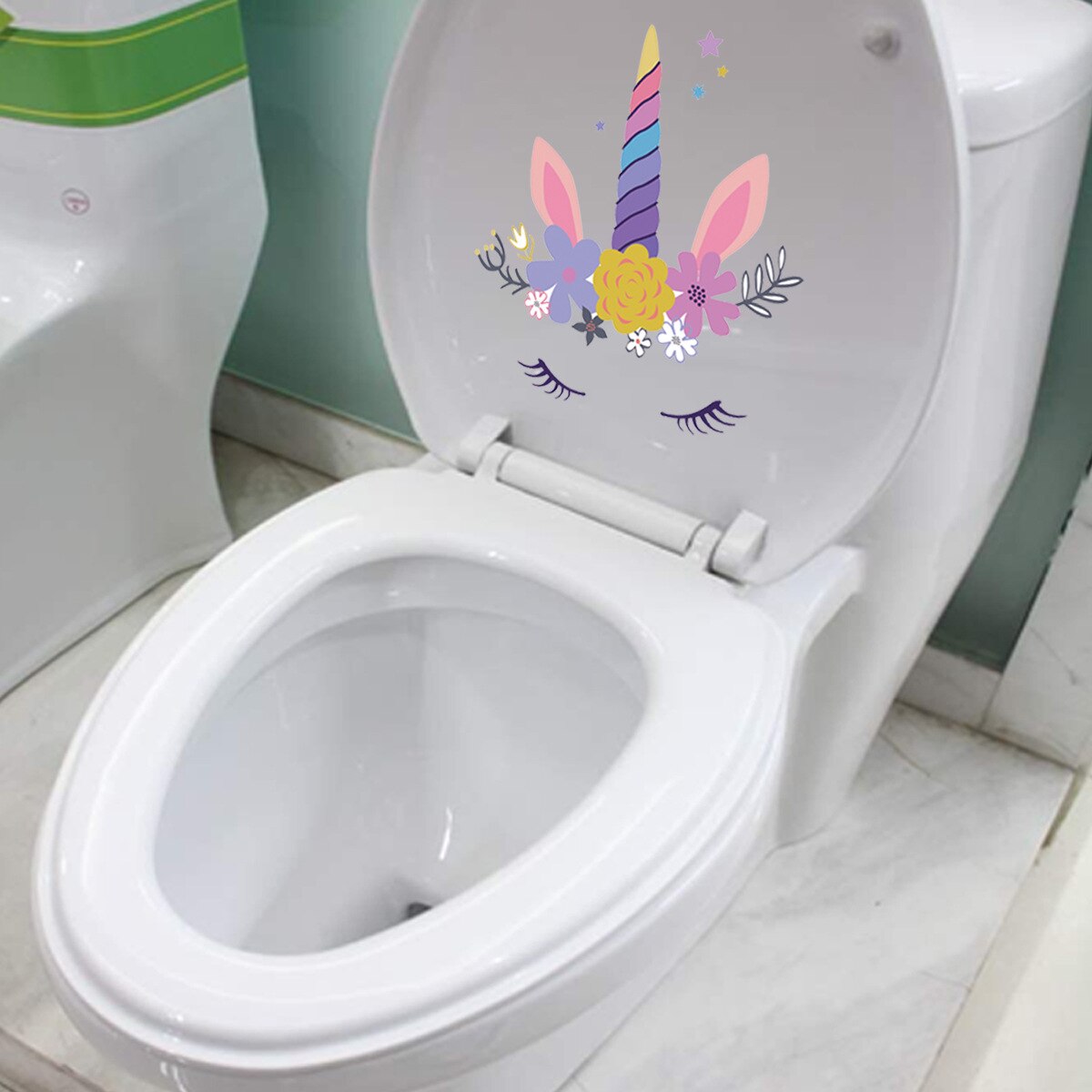 Cartoon Unicorn Toilet Stickers Waterproof Wall Sticker Home Bathroom WC Decoration Decals Diy Funny Vinyl Mural Art: E