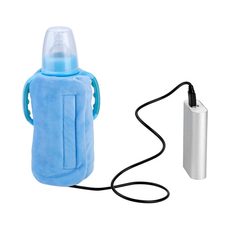 USB Flessenwarmer Draagbare Reizen Melk Warmer Baby Zuigfles Verwarmde Deksel Isolatie Thermostaat Voedsel Heater Blauw
