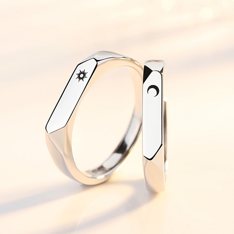 Einfache Öffnung Sonne Mond Ring Minimalistischen Silber Farbe Sonne Mond Einstellbare Ring Für Männer Frauen Paar Verlobung Schmuck