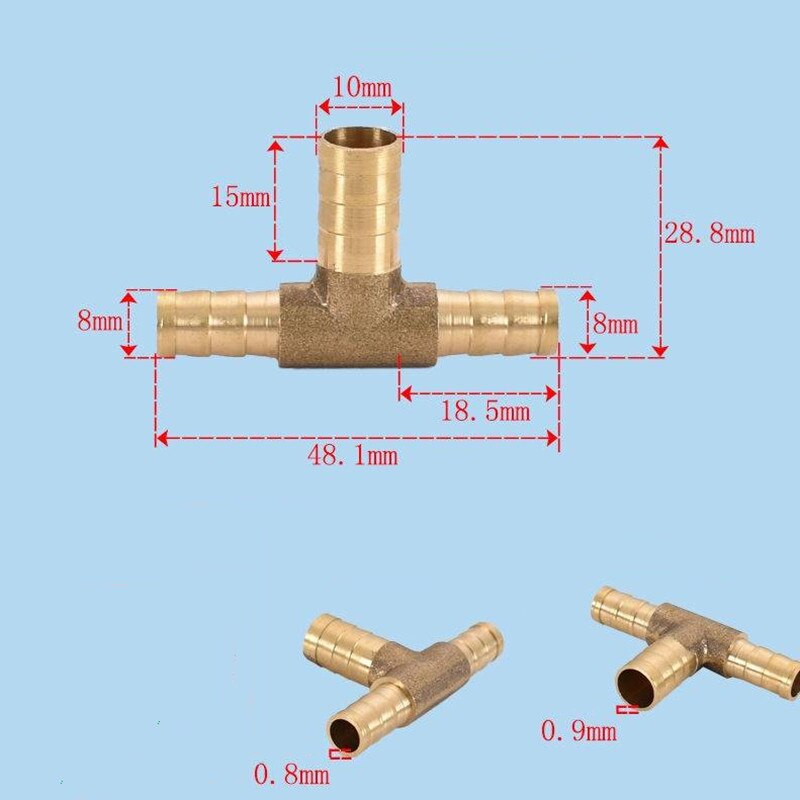 Brass Pagoda Barb Pipe Fittings Equal / Variable Diameter 3 Way T-type 4mm 5mm 6mm 8mm 10mm 12mm 14mm 16mm Oil / Water / Gas: OD 8-10-8