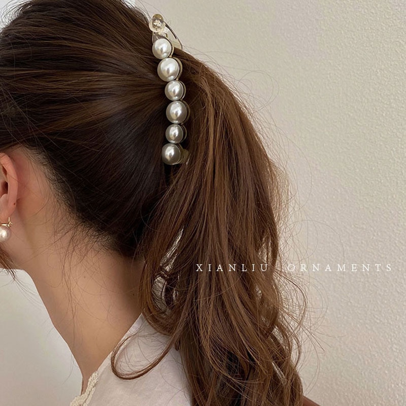 Temperament koreaanse woordclip hoofdtooi ins parel bananenclip verticale clip paardenstaart haarspeld eenvoudige stijl haaraccessoires