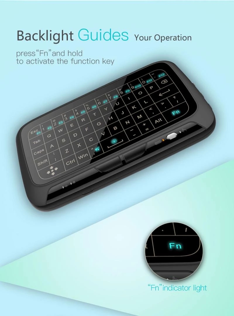 H18 + 2.4GHz mini wireless keyboard, backlit touchpad, air mouse, full touch version, rechargeable keyboard remote control