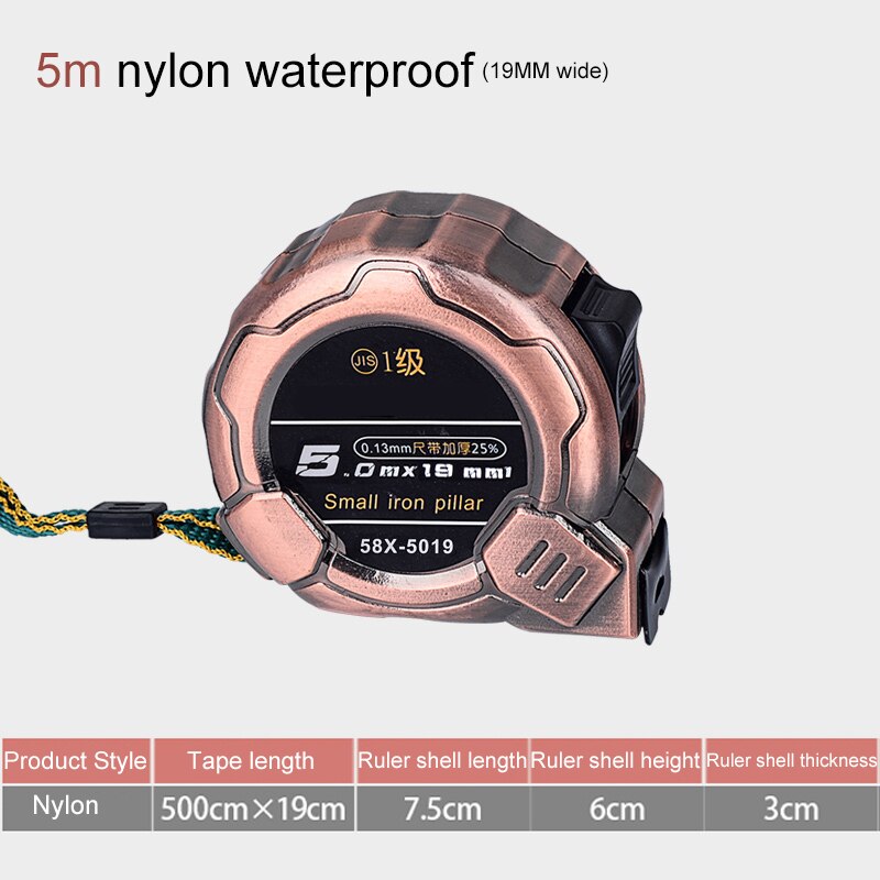 Ingbont Draagbare Meetlint Slijtvast Roestvrij Stalen Liniaal 3/5/7.5/10M -Resistente Multifunctionele Meetinstrument: Nylon 5MX19MM