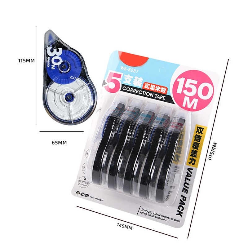 5pcs Correct Correction Tape White Translucent Dispenser Shows How Much Tape is Remaining 30m UY8