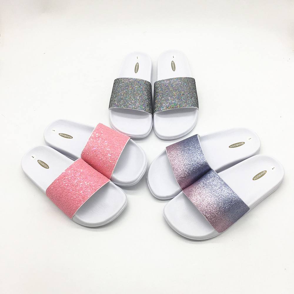 Pantoufles d'été à paillettes pour filles, tongs à talons plats, US11 12 13 12 3 EU30 31 32 33 34 35