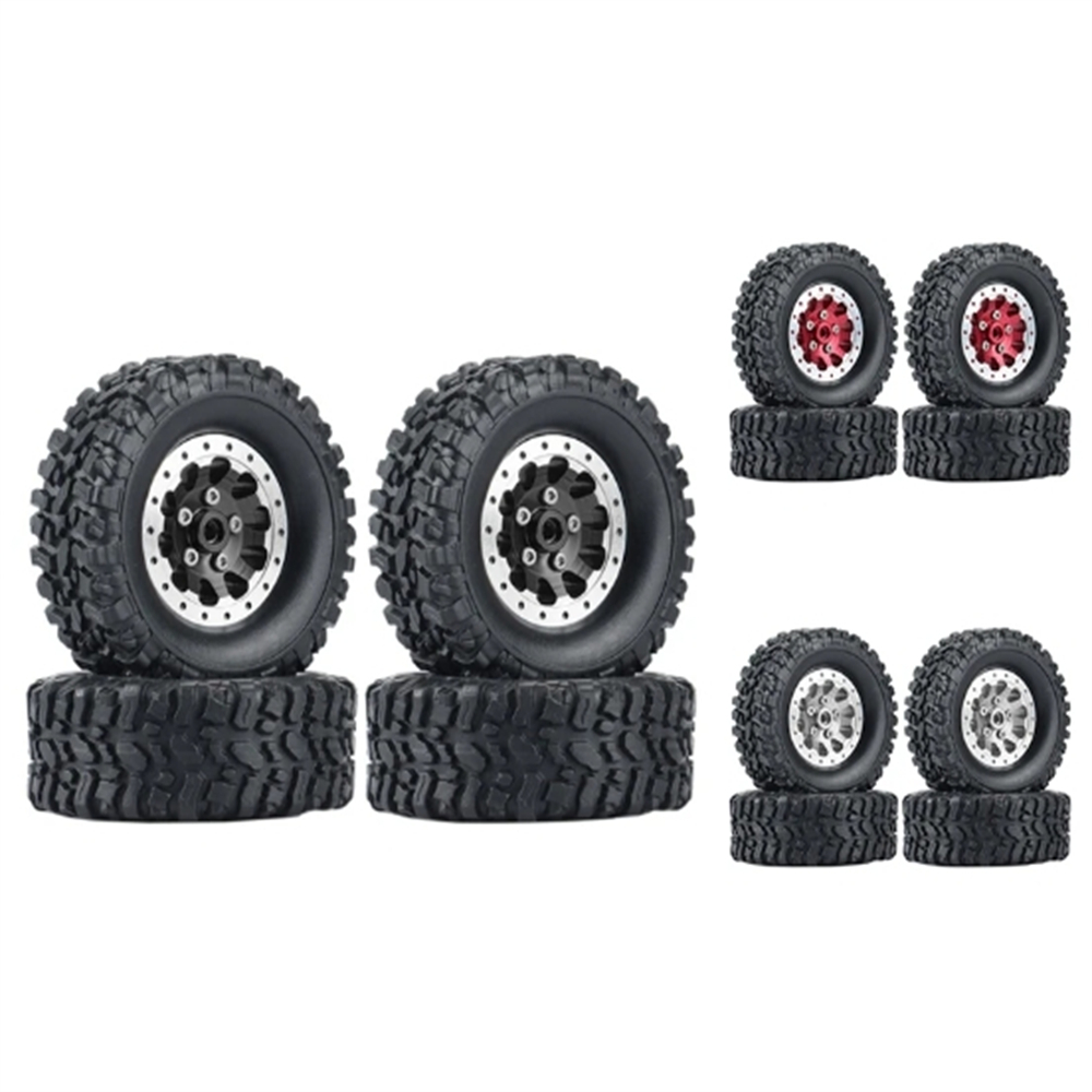 4Pcs Metal Beadlock Wheel Hub Wheel Rim And Rubber Tire For WPL C14 C24 B14 B24 B36 MN D90 MN99S RC Car Upgrade Parts