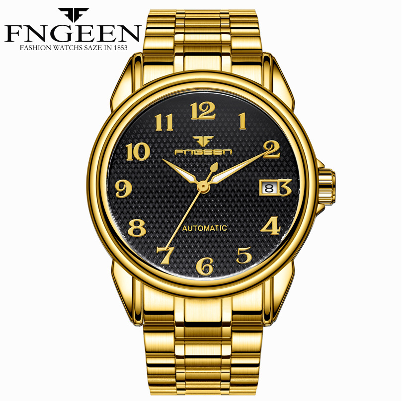 Topmerk Watch Digitale Wijzerplaat Lichtgevend Roestvrij Staal Automatisch Mechanisch Horloge Waterdicht Datumklok Reloj Hombre: Bruin