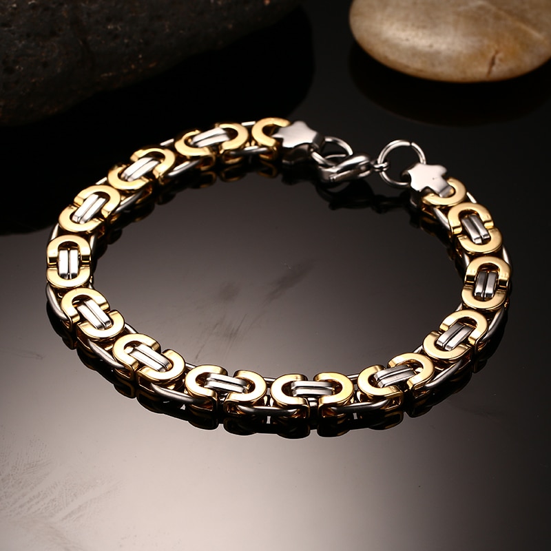 Vnox heren biker armband van roestvrij staal met byzantijnse schakels, punk sieraden voor heren, gratis doos, casual sieraden