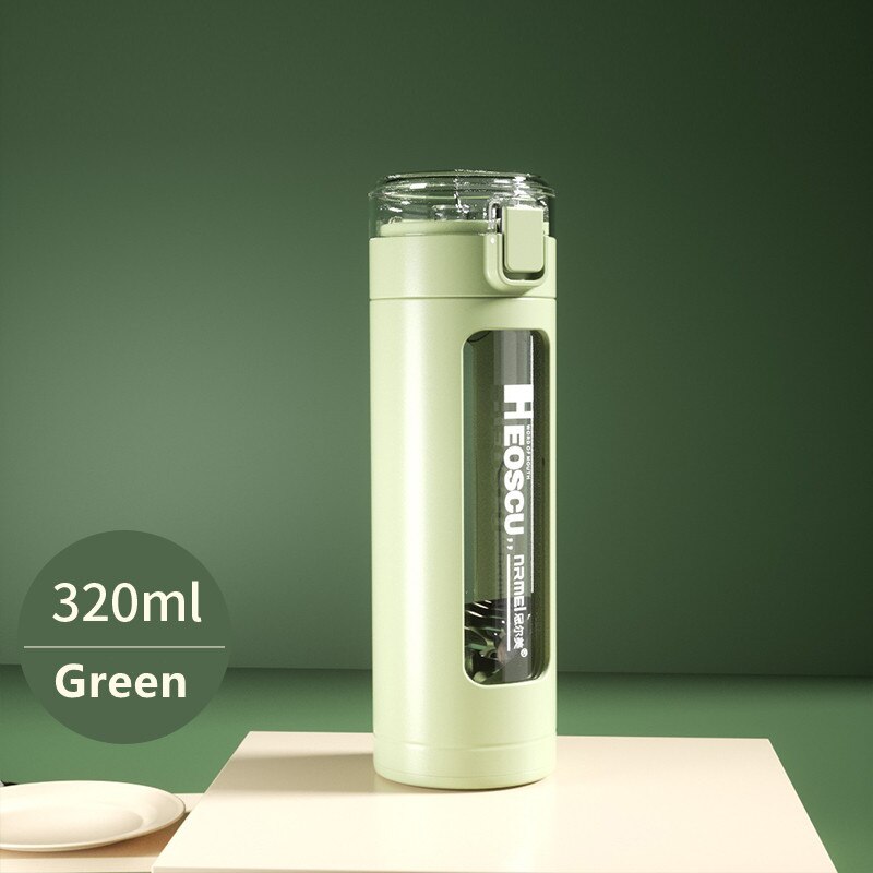 Dubbel bärbar glas söt vattenflaska kawaii kopp tumlare med sugrör för flickor mjölk kaffe juice vaso con tapa y pajita: 320ml gröna