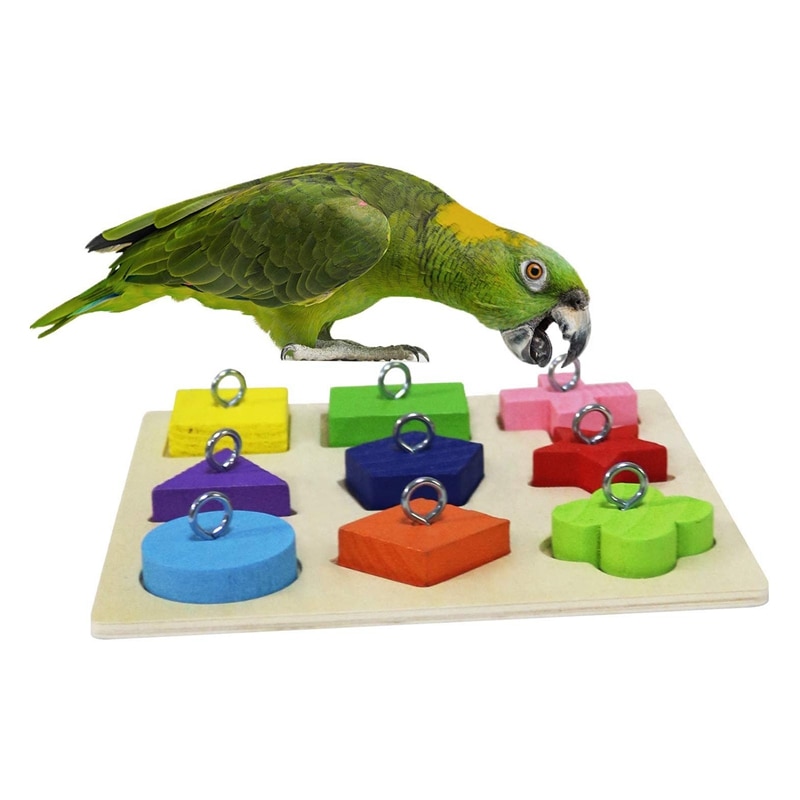 Fugle intelligens træning legetøj papegøje pædagogisk legetøj papegøje træblok puslespil legetøj til små og mellemstore papegøjer og fugle: Default Title