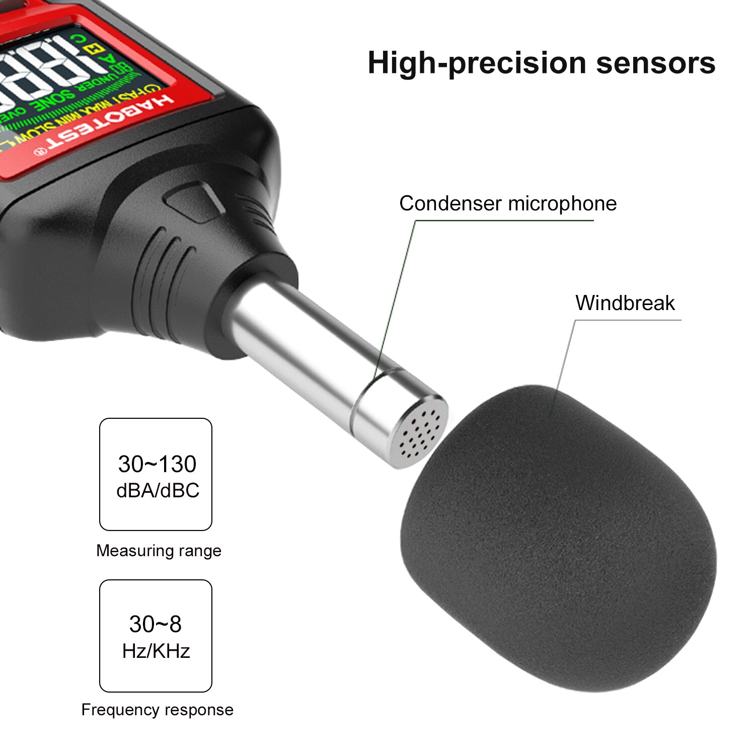 HT622B Digital Noise Meter with USB Port Weighted Sound Level Meter LCD Color Screen Noise Sound Detector