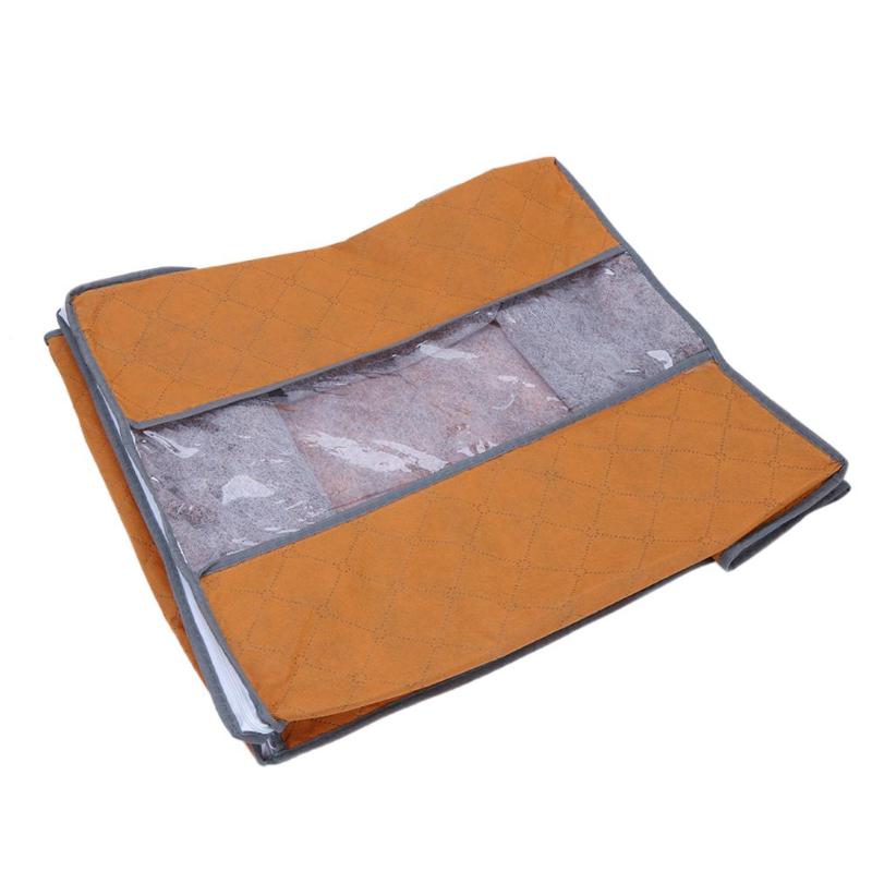 48X44X28.5Cm Bamboe Houtskool Kleding Beddengoed Dekbed Rits Kussens Non Woven Opbergtas Organizer Voor Kussen quilt Deken: Orange