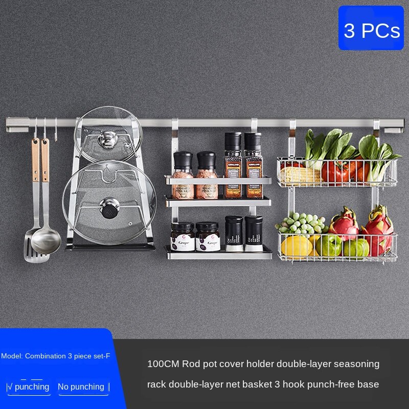 Stainless steel kitchen shelf wall hanging sauce rack hanging rack kitchen counter storage rack