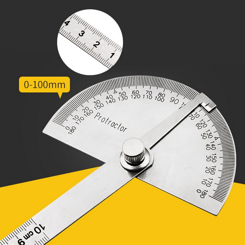 Roestvrij Staal Ronde Kop 180 Graden Gradenboog Hoekzoeker Rotary Meten Ruler Machinist Tool 10Cm Liniaal
