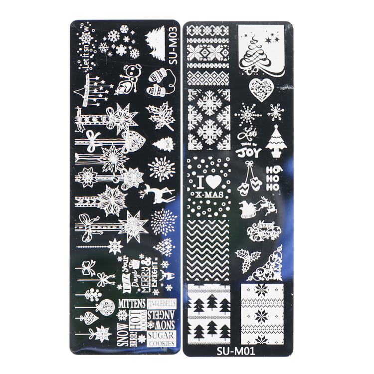 2PC Xmas zestaw warstw stemplujących na paznokcie płatki śniegu gwiazdy serca święta nowy rok projekt Nail artystyczny obraz Manicure wzornik LASUM01-M06-3: SU-M01 SU-M03