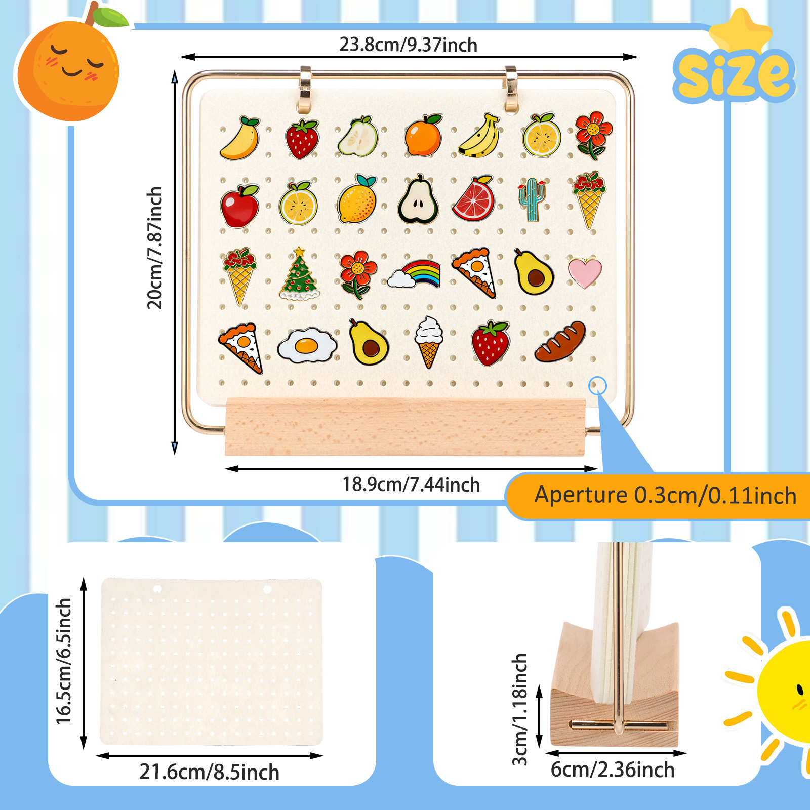 Pin Display Organizers Earring Hair Clip Flip-style Storage Holder Brooch Badge Collection Calendar Wooden Stand with 6 Pages