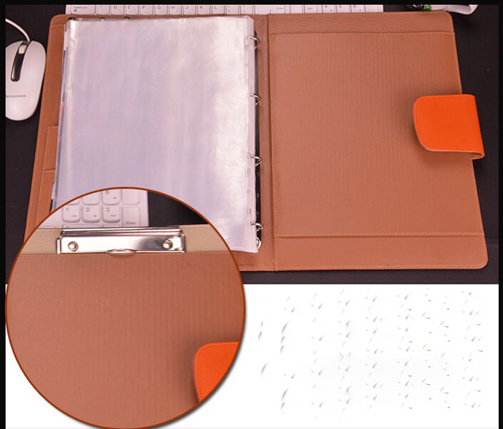 Classeur à anneaux a4 en cuir PU avec classeur-orange/marron/noir