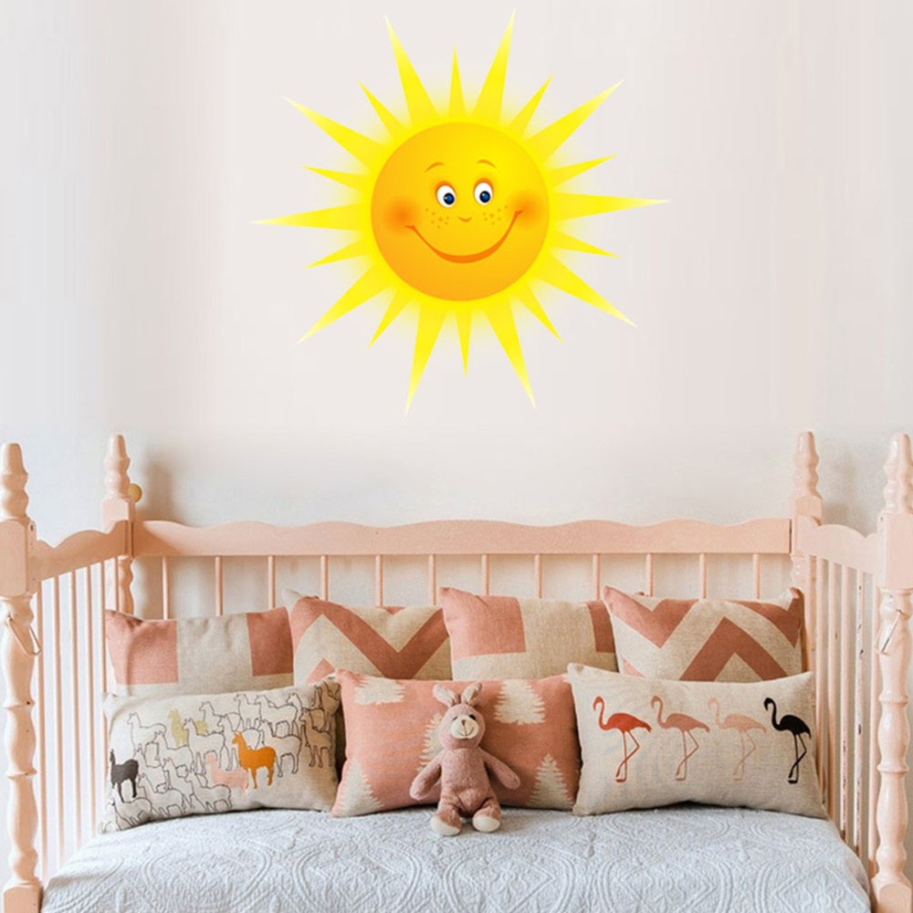 Cute Sun Wall Sticker Wallpaper Unique Wall Decal Decorative Sticker for Living Room Home Bedroom