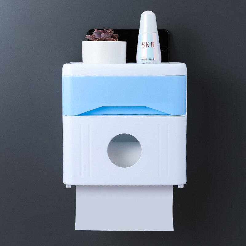 ONEUP Punch-free Toilet Paper Holders Plastic Bathroom Tissue Box Garbage Bag Shelf Home Storage Box Portable Toilet Paper Rack: Blue
