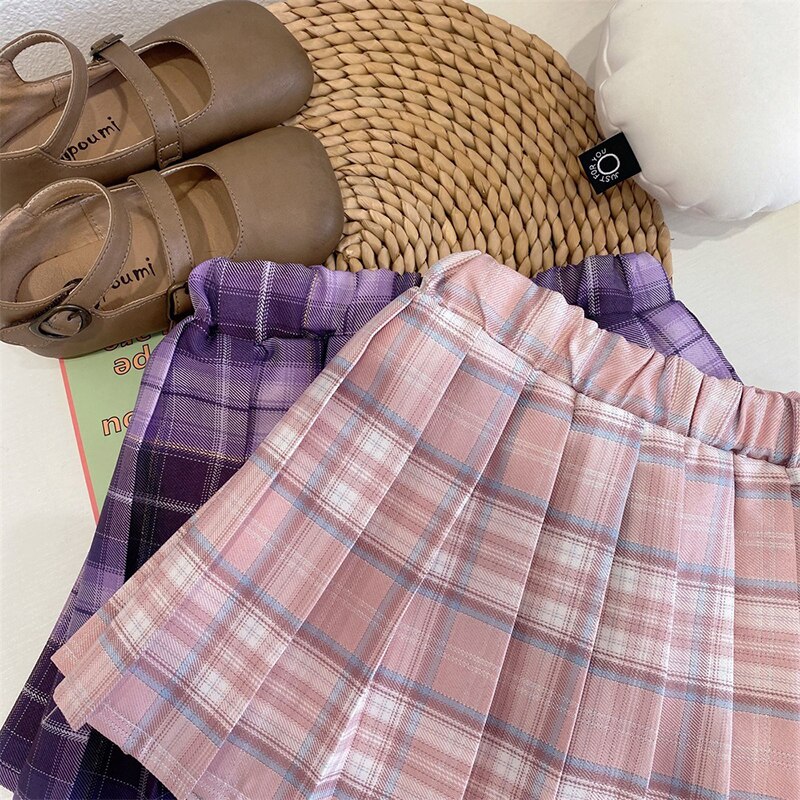 Gonna per ragazze primavera autunno gonna a pieghe per bambini pantaloni per bambini abiti uniformi per bambini Plaid a quadri stile Preppy 2-6Y