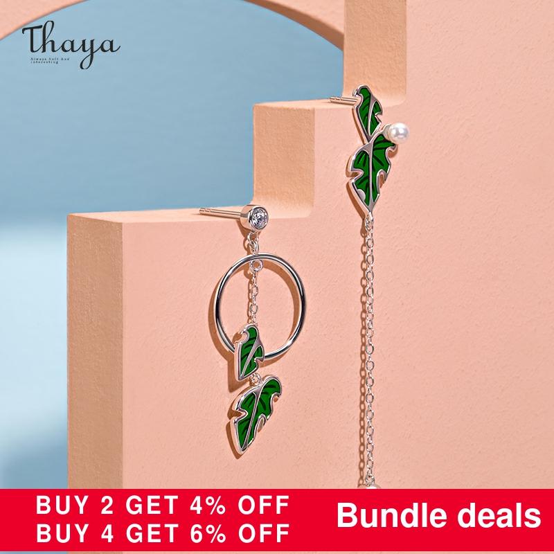 Thaya 100% Authentieke S925 Sterling Zilver Groen Blad Dangle Parel Charms Zomer Voor Vrouwen Mode Fijne Sieraden