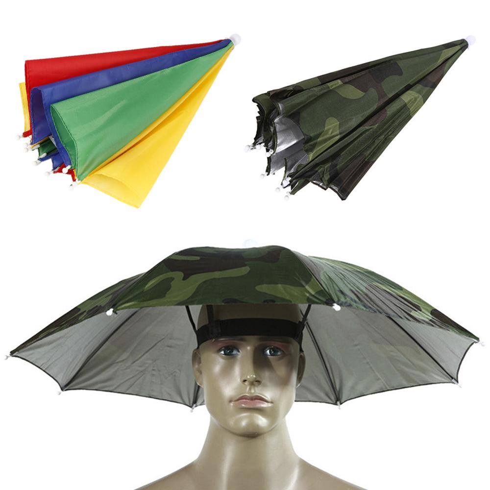 Pieghevole Ombrello Pioggia Uomo 55 centimetri Portable Head-montato Ombrello Per Esterno di Campeggio di Pesca Leggero Sole Ombrelli Cap D3