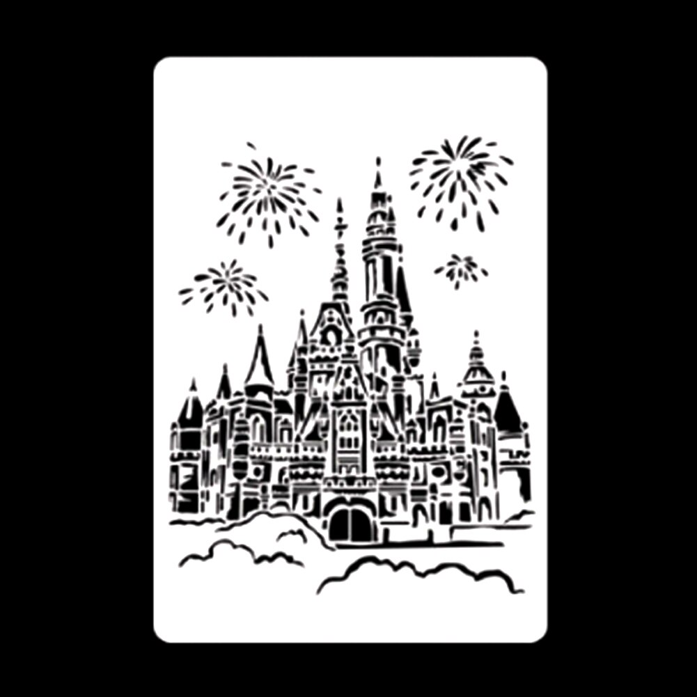 Hollow Flower Template DIY Architecture Series Painting Template Openwork City A4 Lace Ruler Template Student Supplies: Castle