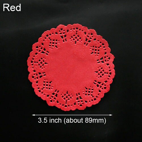 Napperon rond en papier dentelle de 3.5 pouces, blanc, rose, or, rouge, pour gâteau, tapis de décoration de Table, pour fête, mariage, noël, 100 pièces: 3.5inch Red