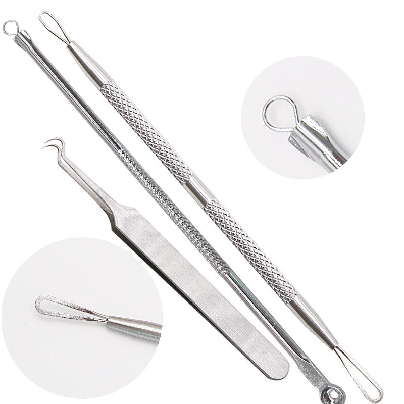 3Pcs Stainless Blackhead Facial Acne Spot Pimple Remover Extractor Tool Comedone Set