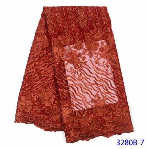 Nigeriaanse Kant Stoffen Franse Kant Stof Met Kralen C Afrikaanse Kant Stof Kant Materiaal Voor Kleding YA3280B-6: Picture 7