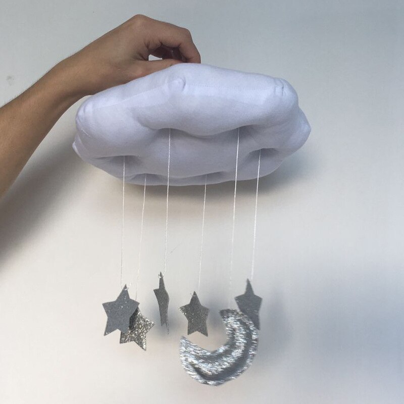 Wolke mond sterne tropfen hängen Kindergarten mobilen raum dekoration Baby Baby krippe Handy, Mobiltelefon: Weiß mit Silber-