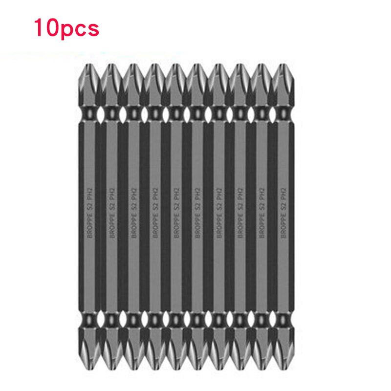 10 PCS Double-sided Electric Screwdriver Bit Set Tough Hex Shank Magnetic Cross Head Screw Driver Portable Universal: 10pcs S2 100mm PH2