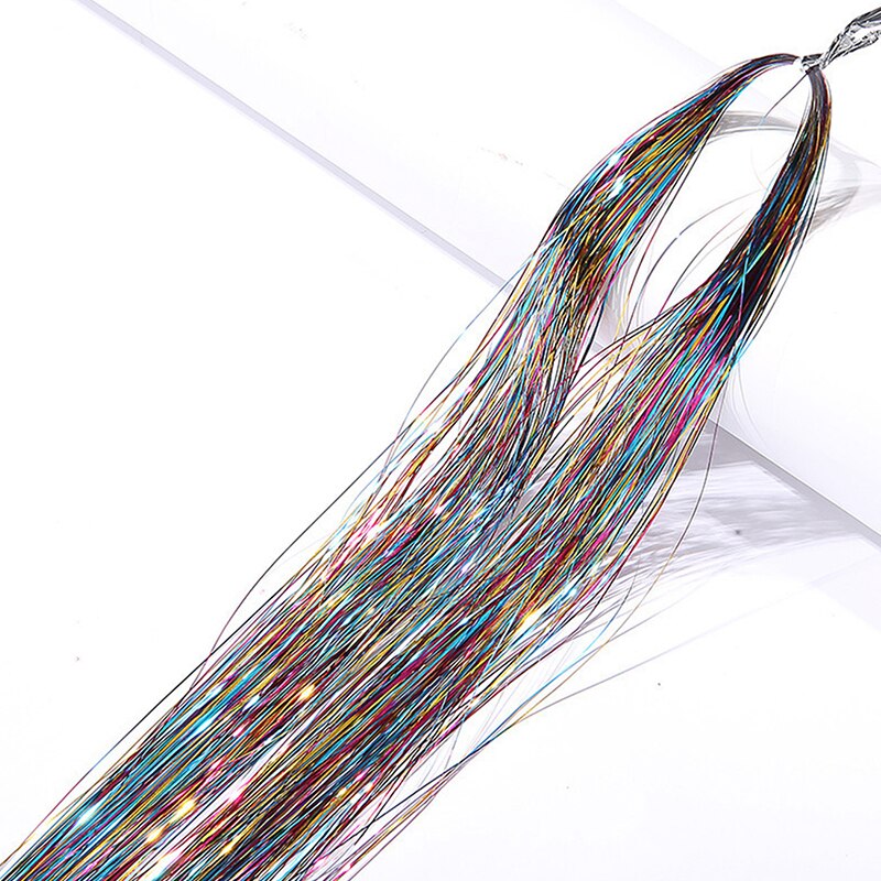 Extensions de cheveux en soie arc-en-ciel, 1 sac, guirlandes scintillantes, accessoires de fête pour filles, couvre-chef de tressage: G