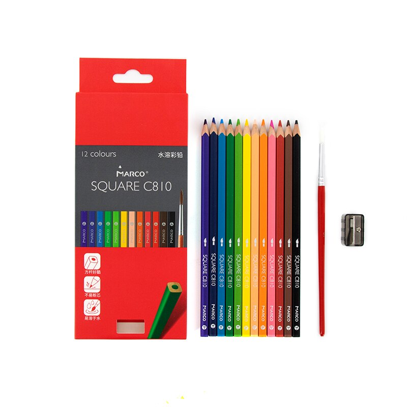 Marco 12/24/48 Colors Pastel Colored Pencils Oil Watercolor Drawing Pencil Set Macaron SQUARE Colored Pencils: 12 Watercolor set