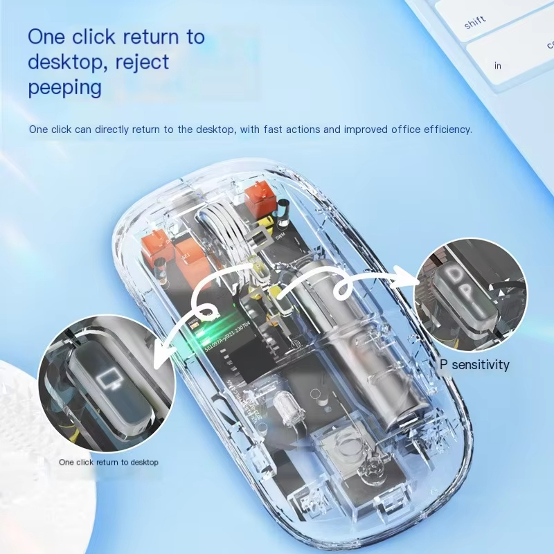 Xiaomi Bluetooth Drahtlose Maus Transparent Drei-modus Leucht Licht Computer Spiel Maus Stille Wiederaufladbare Für PC Laptop