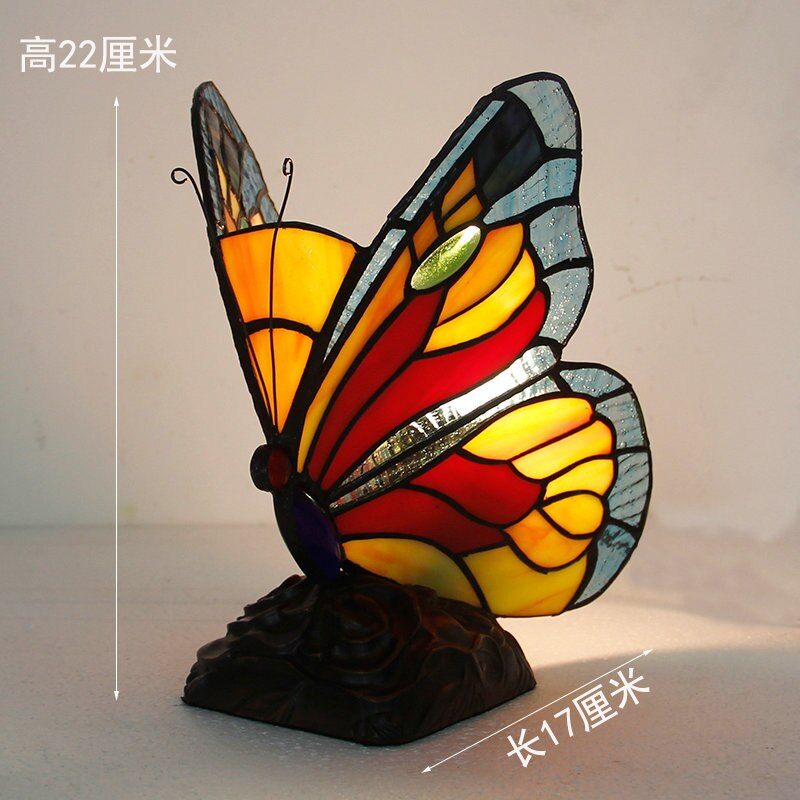 Artpad Stained Glass Tiffany Vlinder Lampen Met Us/Eu Plug In E27 Slaapkamer Bed Led Vlinder Licht Voor Tafel night Armaturen: H type Butterfly / US Plug