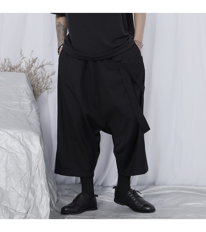Yamamoto-pantalon neuf points, Original, pantalon à jambes larges, tendance, beau, ample et bretelles, pantalons décontractés