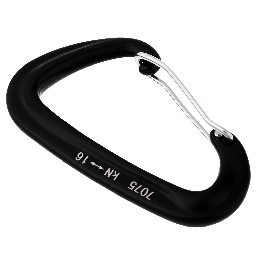 1 st 16kn aluminium wire gate hängmatta säkerhets karbinhake wiregate låsning d typ nyckelring spänne för räddning yoga camping vandring: Svart