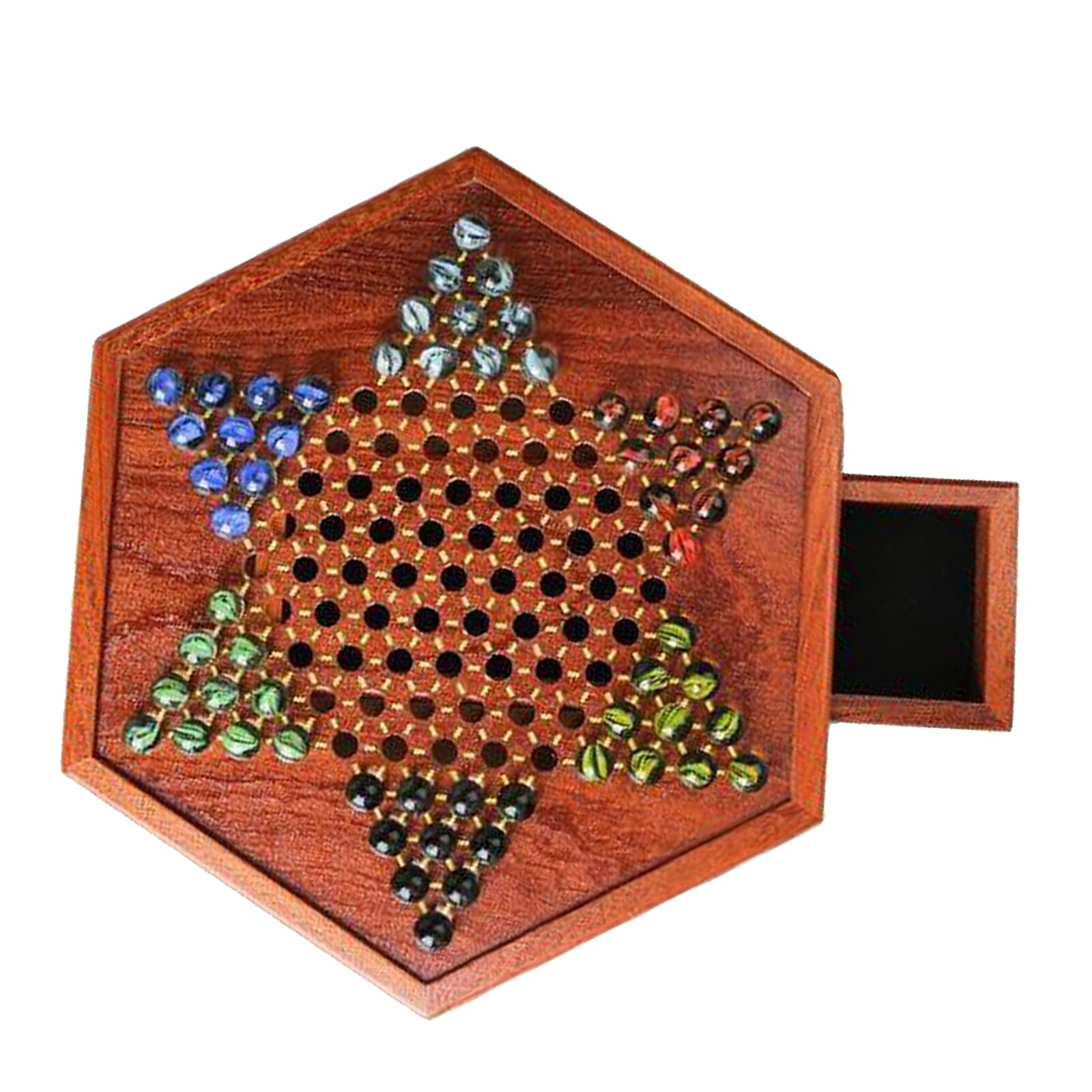 Wooden Board Game Chinese Checkers Fine Multicolor 60 Marbles Party Fun Game Toy Multiplayer Children for 6+ years old