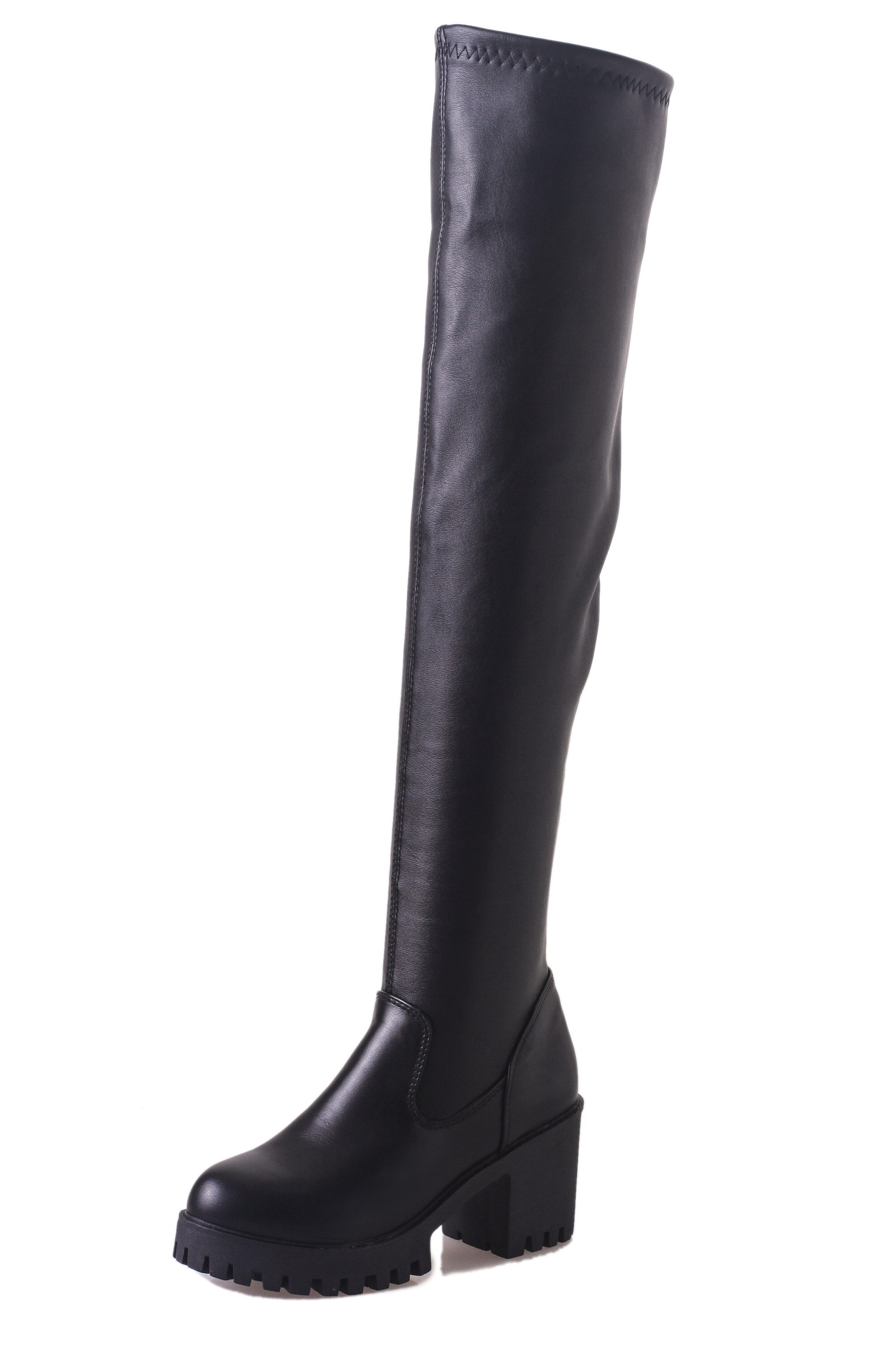 Women's Top Resiliency Pu Leather Over The Knee Boots Slip High Heel Platform Thigh Boots Ladies Shoes: 35