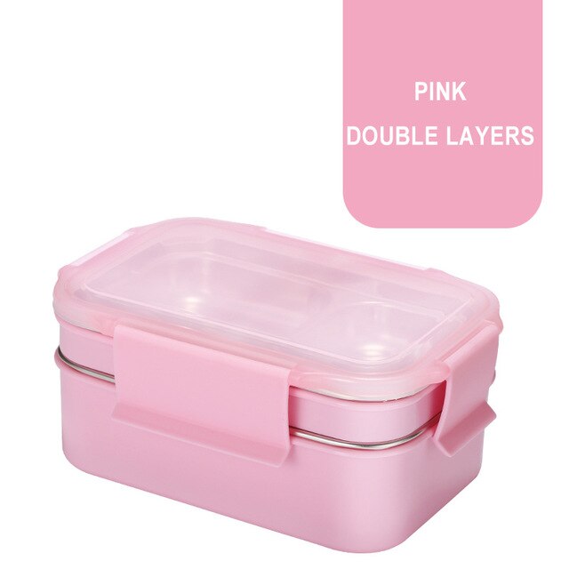 Two-layers Lunch Box For Work School Bento seal Box For Student Food Container Kitchen Storage 304 Stainless Steel Freshness: Pink lunch box
