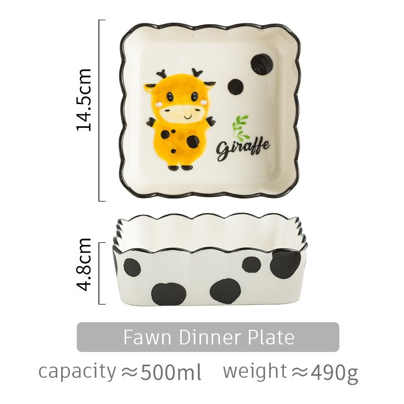 Cartoon style dinner plate barbecue plate salad plate ceramic dinner plate for children: Fawn Dinner Plate