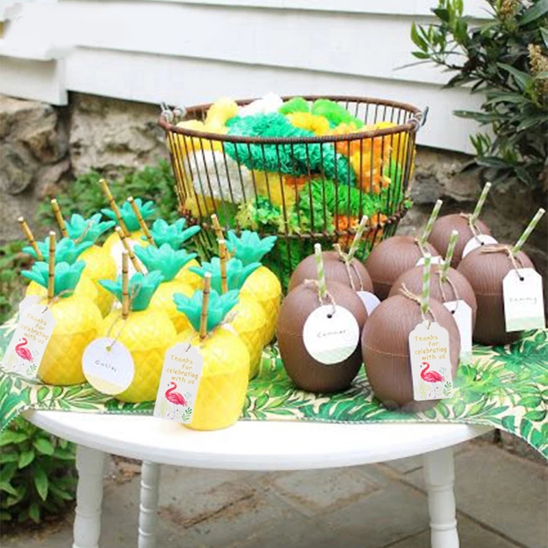 6Pcs Plastic Tropische Ananas Kokosnoot Drinkbeker Fruit Vorm Sap Cups Hawaiiaanse Luau Verjaardag Zomer Strand Zwembad Party Decor