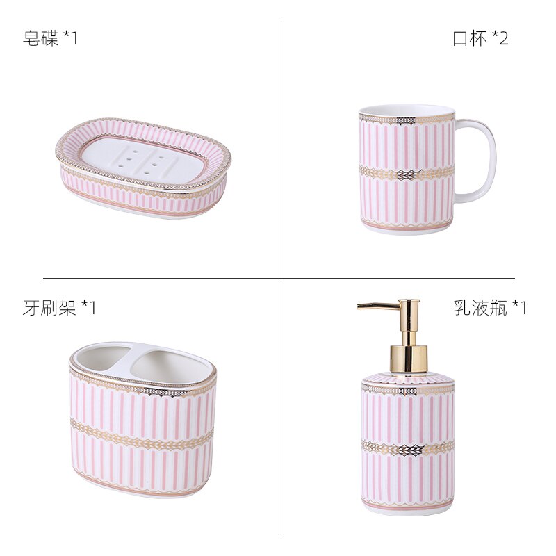 Luxury Blue Gold Ceramic Bathroom Five-piece Bathroom Supplies Soap Dispenser Brushing Mouth Cup Soap Dish Tray Toiletry Set
