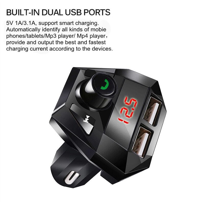 Lovebay bluetooth 5.0 autoradio-set mit  mp3 playern, freisprecheinrichtung, led-beleuchtung, kabellos, passend für bluetooth-fm-transmitter und 5v/2.1a usb-ladegeräte