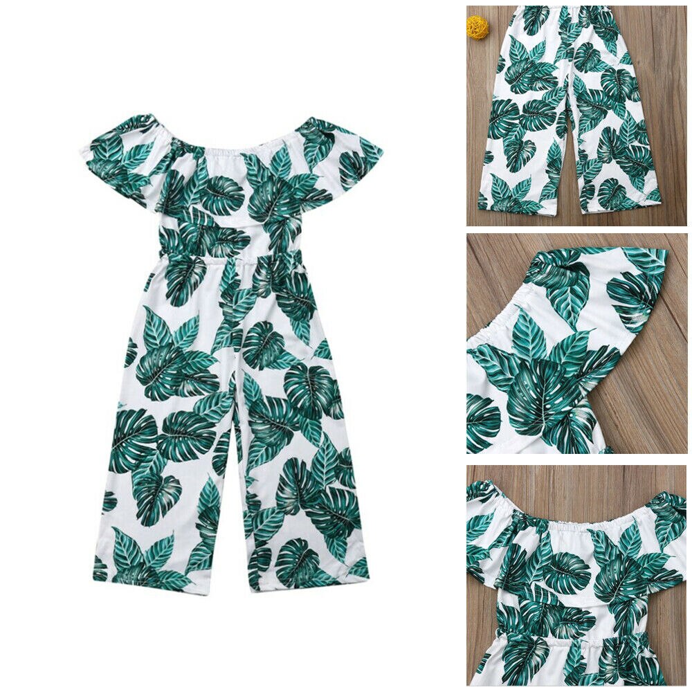 Pudcoco Zomer Peuter Kids Baby Meisje Strap Off Shoulder Romper Jumpsuit Harembroek Broek Bladeren Overall Kleding Outfit